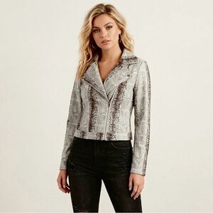 NWT Windsor Grey Snake Print Faux Suede Moto Jacket - Small
